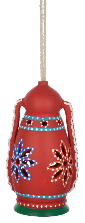 RURALSHADES Terracotta Hand Painted Red Hanging Lantern Lamp Handicraft