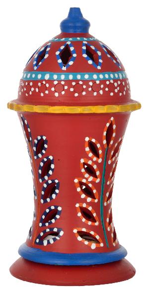 RURALSHADES Terracotta Hand Painted Red Table Lamp Handicraft