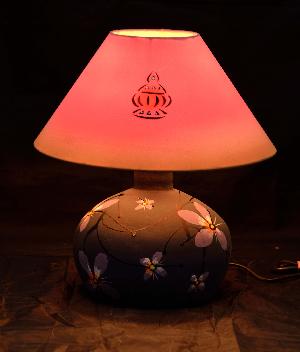 RURALSHADES Terracotta Hand Painted Round Base Table Lamp Handicraft