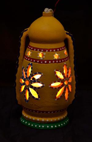 RURALSHADES Terracotta Hand Painted Yellow Hanging Lantern Lamp Handicraft