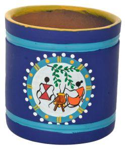 RURALSHADES Terracotta Traditional Blue Warli Pen Stand Handicraft