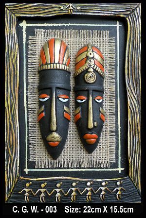 Terracotta Sculpted Tribal Masks 3D Frames