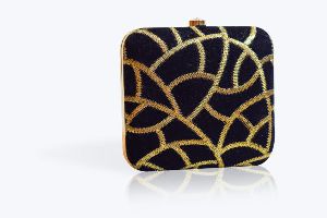 Black Neem Zari Embroidered Square Clutch