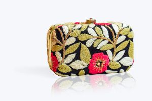 Black Thread Embroidered Rectangular Clutch