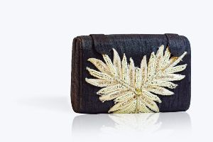 Black Zerkan Embroidered Rectangular Clutch