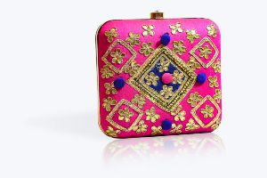 Magenta Dapaka Embroidered Square Clutch