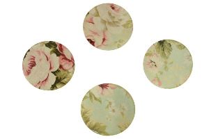 Pink Roses Round Coasters Set