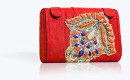 Red Dapaka Embroidered Rectangular Clutch