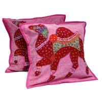 2 Pink Red Handcrafted Applique Patchwork Ethnic Indian Camel Throws Pillow Cushion Covers