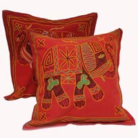 2 Red Handcrafted Embroidered Ethnic Indian Elephant Throws Pillow Cases Toss Cushion Covers