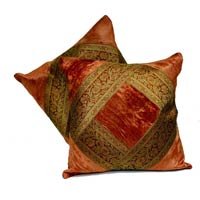 2 Traditional Banarsi Silk Brocade Velvet Indian Ethnic Decorative Orange Throw Pillow Cushion Cover