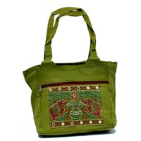 Traditional Ethnic Elephant Design Green Color Embroidered Indian Rajasthani Style Tote Ladies Sling