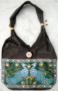 Traditional Ethnic Peacock Design Embroidery Indian Rajasthani Art Deco Tote Ladies Sling Cotton Handbag