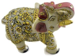 EIIM0301 Handmade Marble Pure Gold Work Elephant Statue