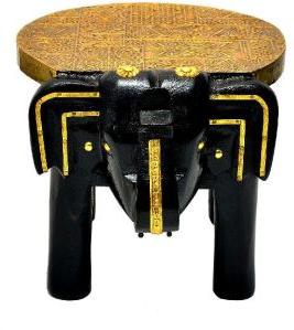 Handcrafted Wooden and Brass Elephant Stool