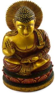 Handmade Kadam Wood Gold Work Buddha Statue