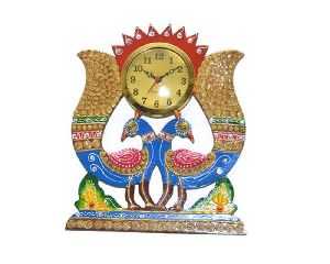 Handmade Wooden Peacock Shaped Wall Clock