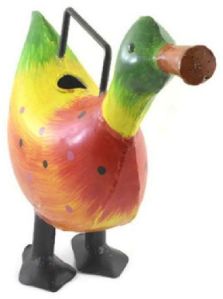 Iron Hand Painted Duck Shaped Watering Can Statue