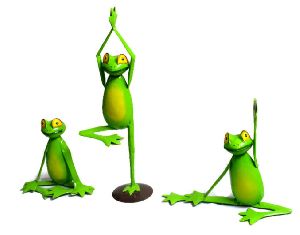 Set of Three Iron Handcrafted Yoga Frog Garden Statue