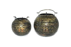 Set of Two Iron Lota Tea Light Holders