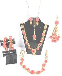 srmgifts handmade designer red flower golden moti jewellery set