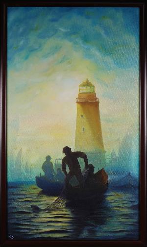 Early morning Fishing Oil Painting