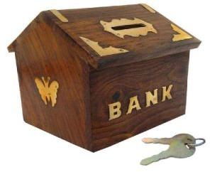 Wooden Hut Money Bank