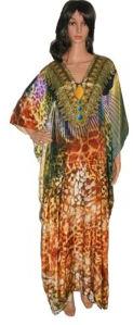 color printed silk crepe kaftan