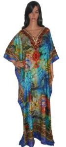 Multicolor 100% silk kaftan