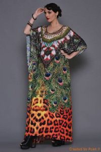 Peacock feather digital printed kaftan