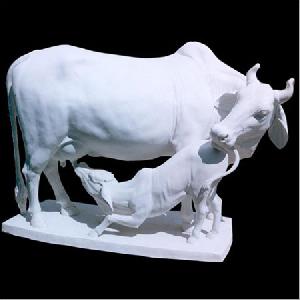 Marble Cow & Calf Statue