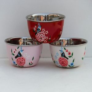 Hand painted Enamelware Serving Bowl