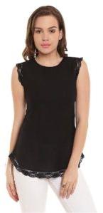 Top400446 solid black ladies top