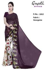 1012 Womens Maroon Georgette Floral Print Saree