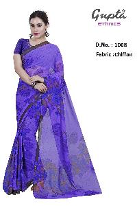 1008 Womens Purple Chiffon Floral Print Saree
