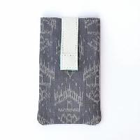Grey White Ikat Mobile Pouch
