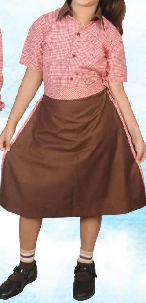 Red Pinstriped Blouse Brown Divider Skirt Girls Uniform