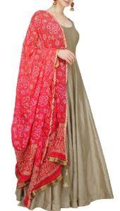 beige raw silk semistitched anarkali suit