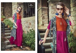 rayon long printed  four buttons kurtis