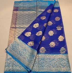 banaras kora silk sarees with contrast pallu and blouse