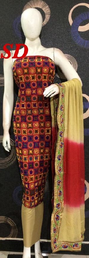 hand embroidery chanderi suits