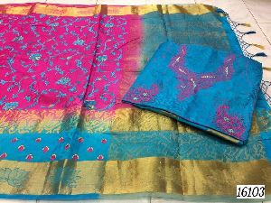 tussar silk sarees with full embroidery work