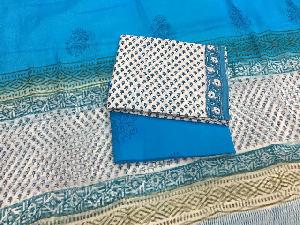 block printed cotton suits with chiffon dupatta