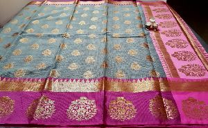 kota weaving saree with brocade blouse