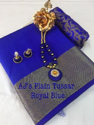 plain tussar silk sarees with brocade blouse
