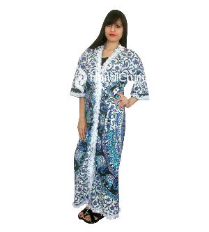 Womens Cotton Mandala Kimono Bathrobes House Coat
