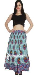 Cotton Peacock Feather Mandala Print Floor Length Long Skirts