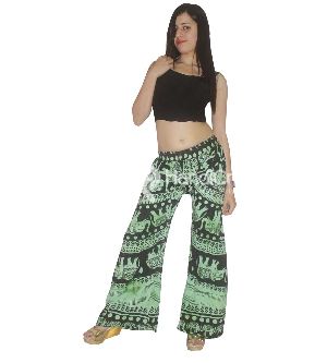 elephant printed green color palazzo pants