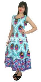 Long Peacock Printed Evening Gown Dress