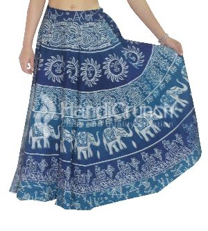 Beautiful blue designer elephant printed long wrap skirt